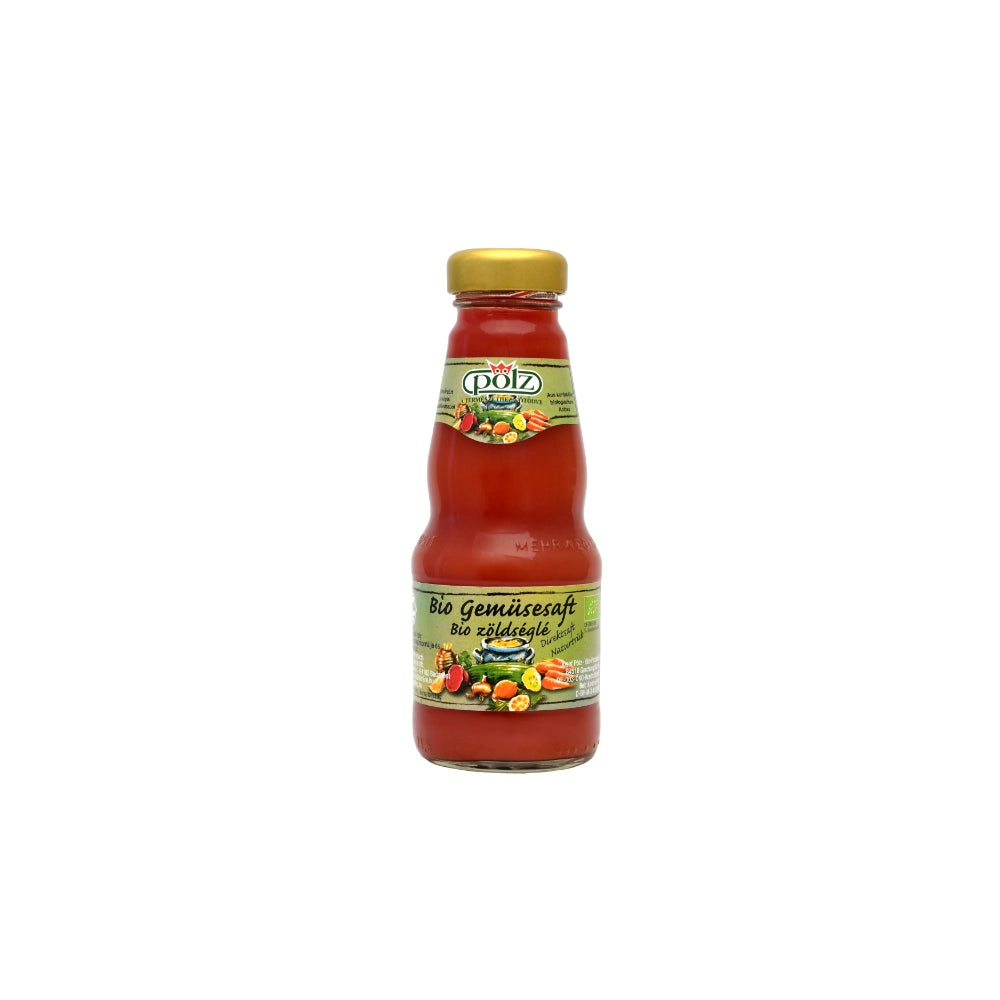 Flasche mit Bio-Gemüsesaft.