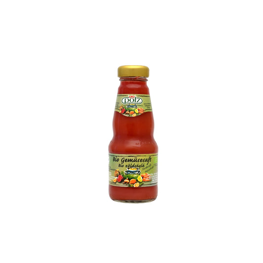 Flasche mit Bio-Gemüsesaft.