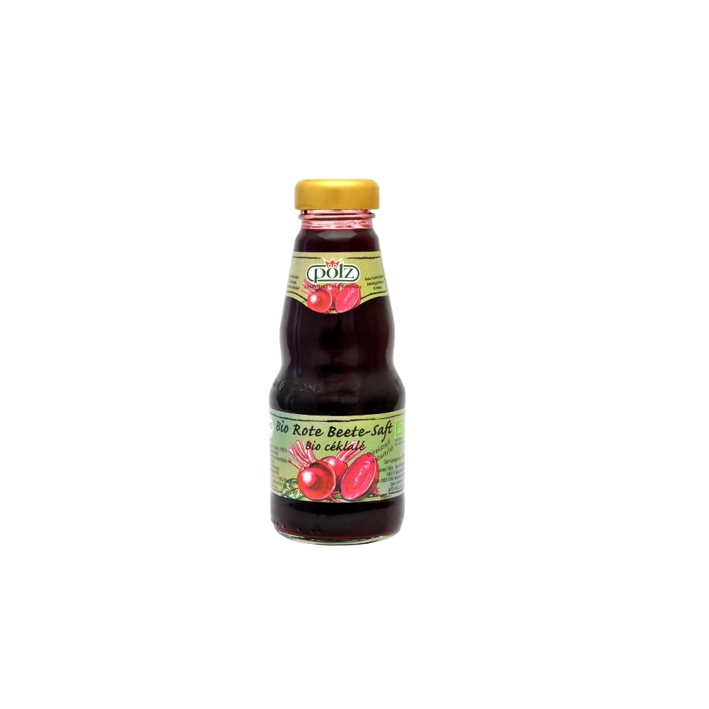 Bio-Rote-Beete-Saft-Flasche, Etikett sichtbar