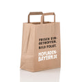 Papiertragetasche mit Aufschrift.