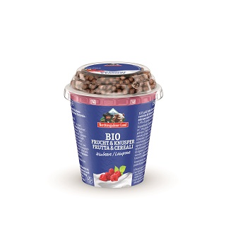 Berchtesgadener Land Bio-Frucht & Knusper Joghurt 3,9% - Himbeere mit Schokoballs