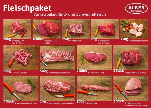 Fleischpaket, Vorratspaket Rind- und Schweinefleisch 7,5 kg von Alber Metzger